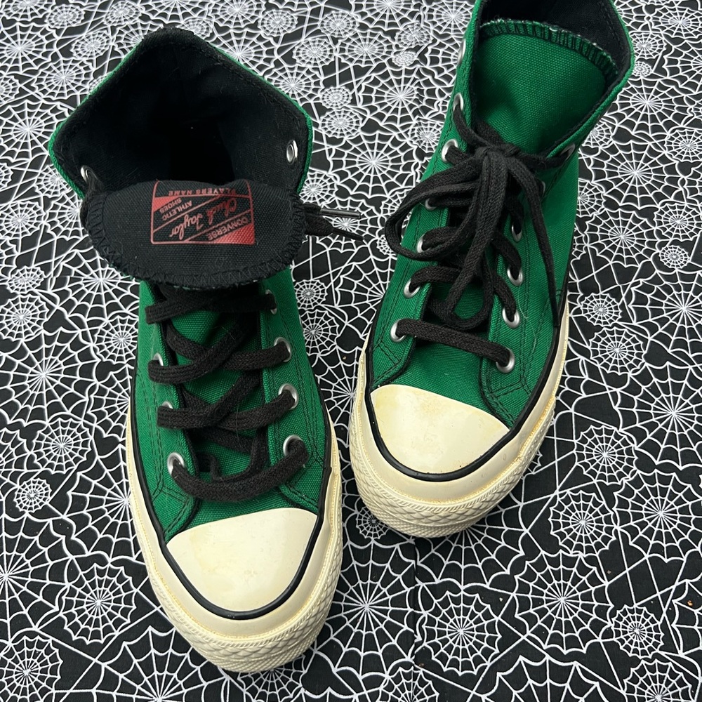 custom green and black high top platform chuck taylor all star converse